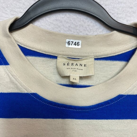 SEZANE Dress Womens XL Blue Cream EMY Stripes Button Shoulder Maxi - Picture 3 of 15
